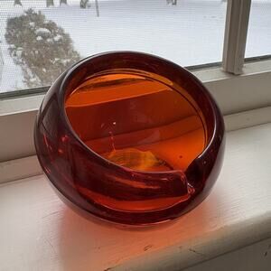 Vintage Viking Persimmon Orb Ashtray MCM Round Half Dome Orange Single Slot